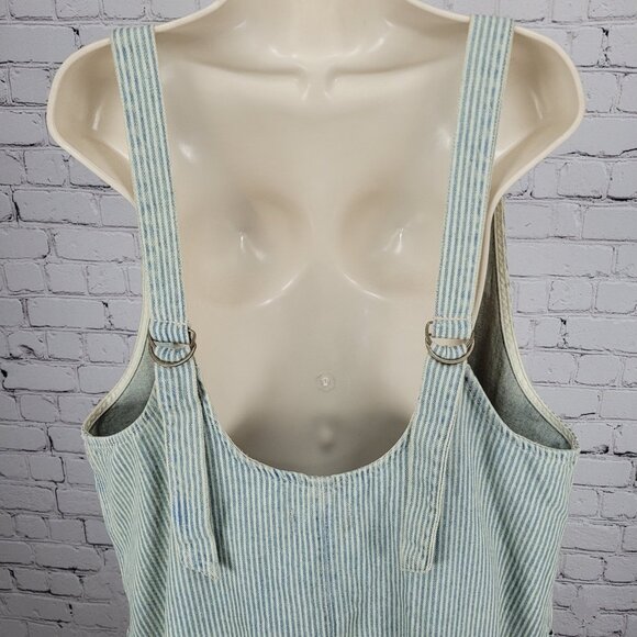 We The Free Blue 100% Cotton Denim Striped Overalls Jumpsuit Free People Large L - Picture 7 of 12